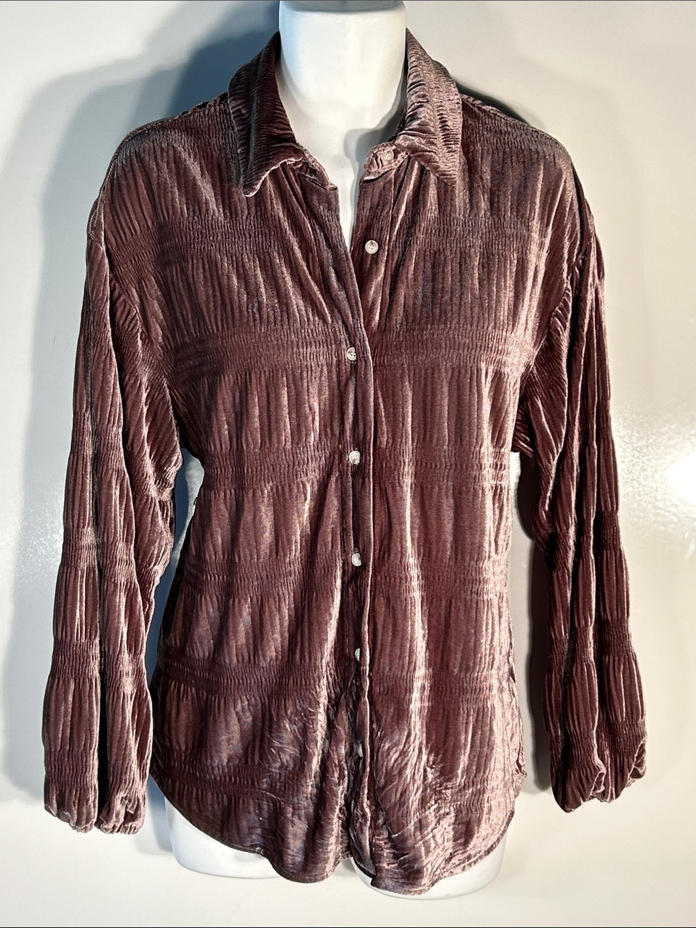 BiBi SZ S Smokey purple Velvet Button-Up Top Sloughy Comfy Boho Grunge Shacket
